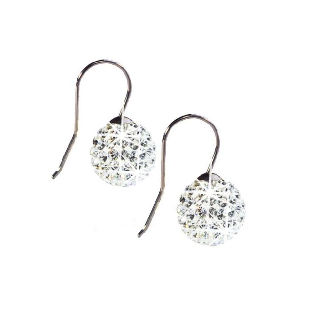 Crystal Ball White Earrings, Titanium 12mm