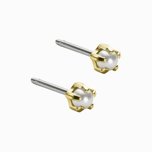 Golden Titanium 4mm Prong Set Pearl Earrings