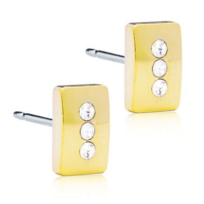 Triple brilliant rectangle Crystal gold earrings 8mm