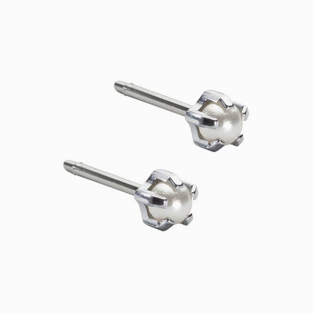 Silver Titanium 4mm Prong Set Pearl Earrings