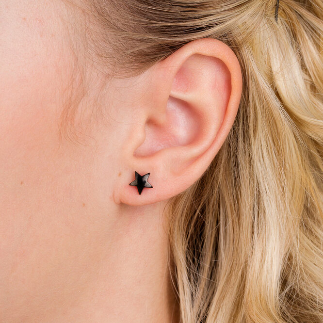 Black Titanium 8mm Star Earrings - Image 2