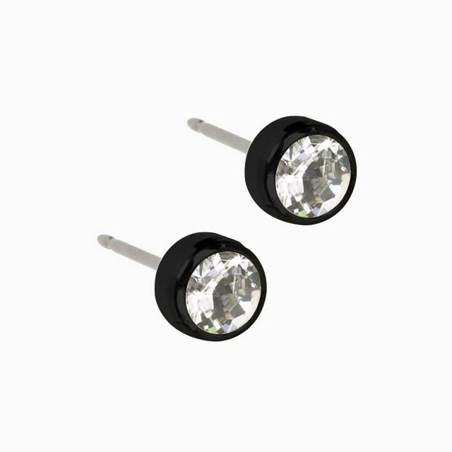 Black Titanium Bezel Crystal Earrings