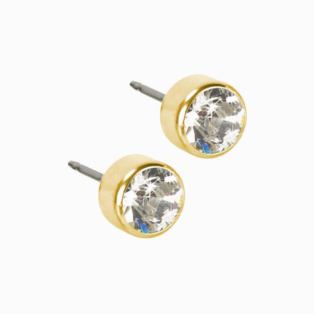 Golden Titanium Bezel Crystal Earrings