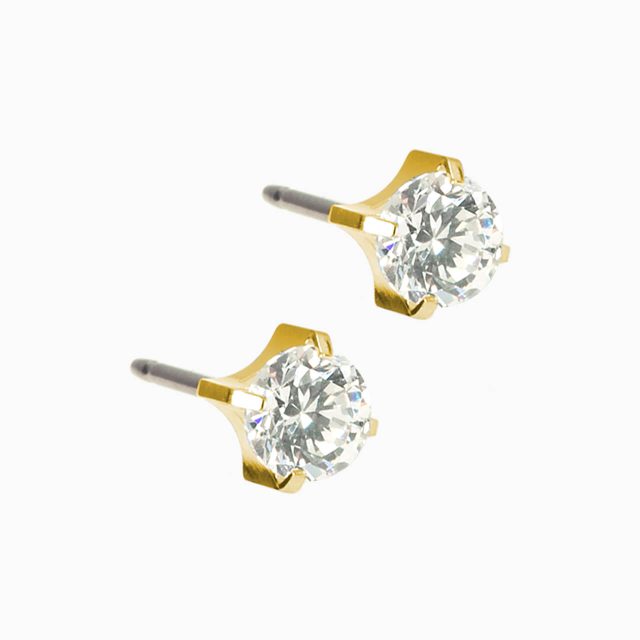 Golden Titanium Prong Set CZ Earrings