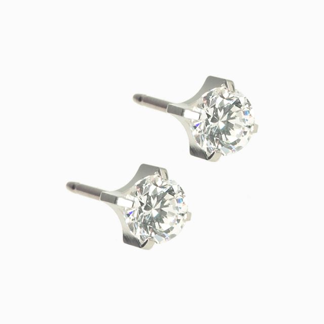Silver Titanium Prong Set CZ Earrings