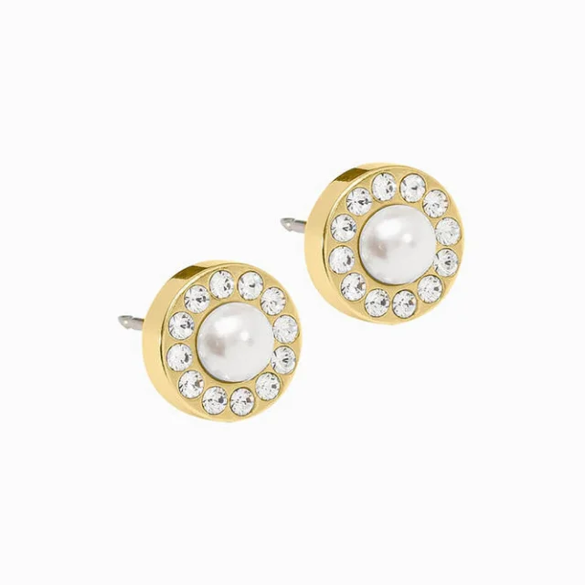 Golden Titanium Brilliance Halo Pearl Earrings 6mm