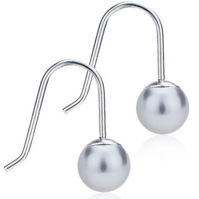 6mm Pearl Pendant Earrings Light Grey