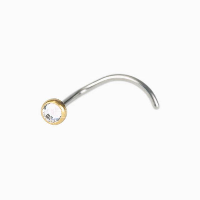 Golden Titanium Bezel Crystal Nose Jewelry