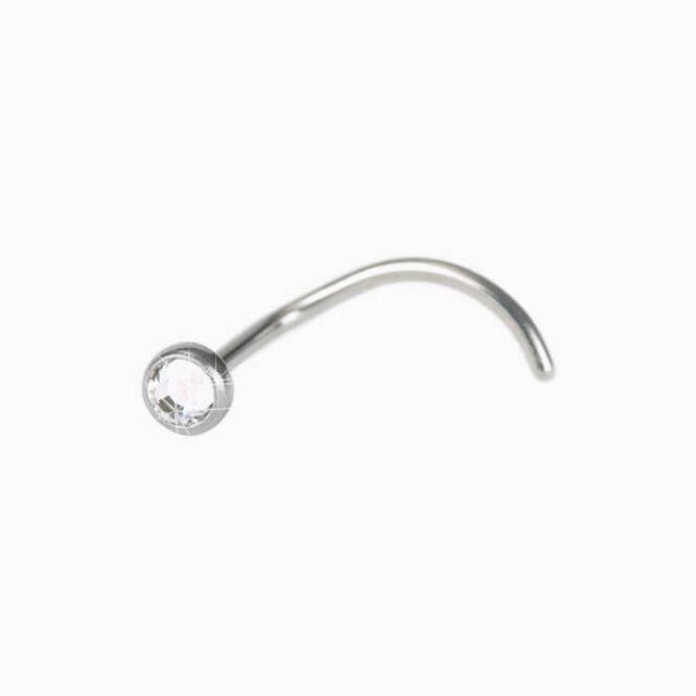 Silver Titanium Bezel Crystal Nose Jewelry