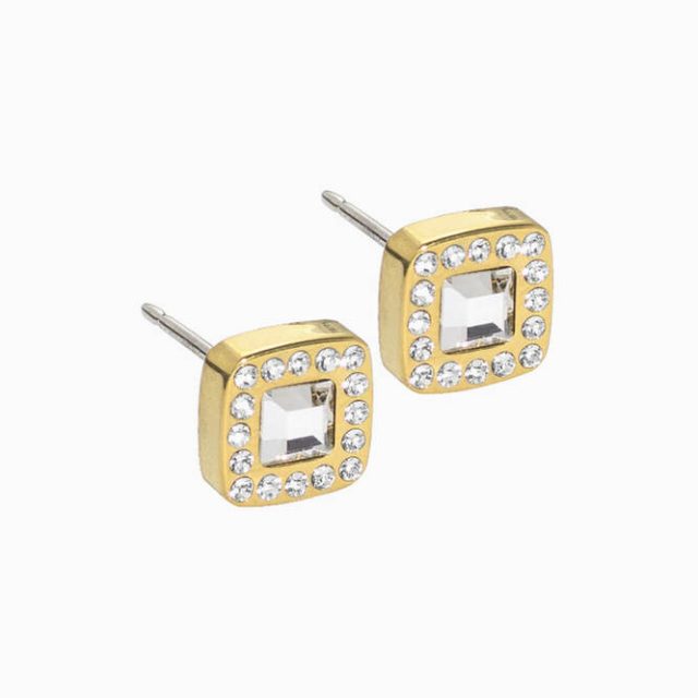 Golden Titanium 8mm Brilliance Cushion Crystal Earrings