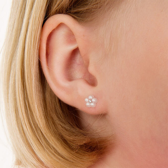 Medical Plastic 6mm Daisy White Pearl Earrings - Image 2