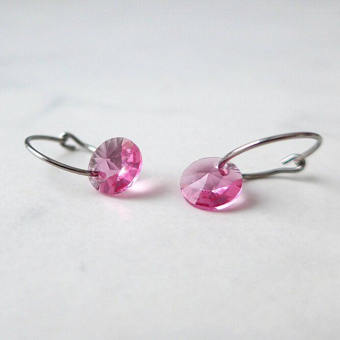 Round Crystal Pendant Earrings 8mm - Image 2