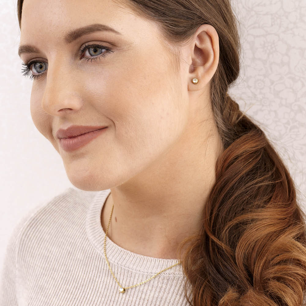 Golden Titanium Bezel Crystal Earrings - Image 2